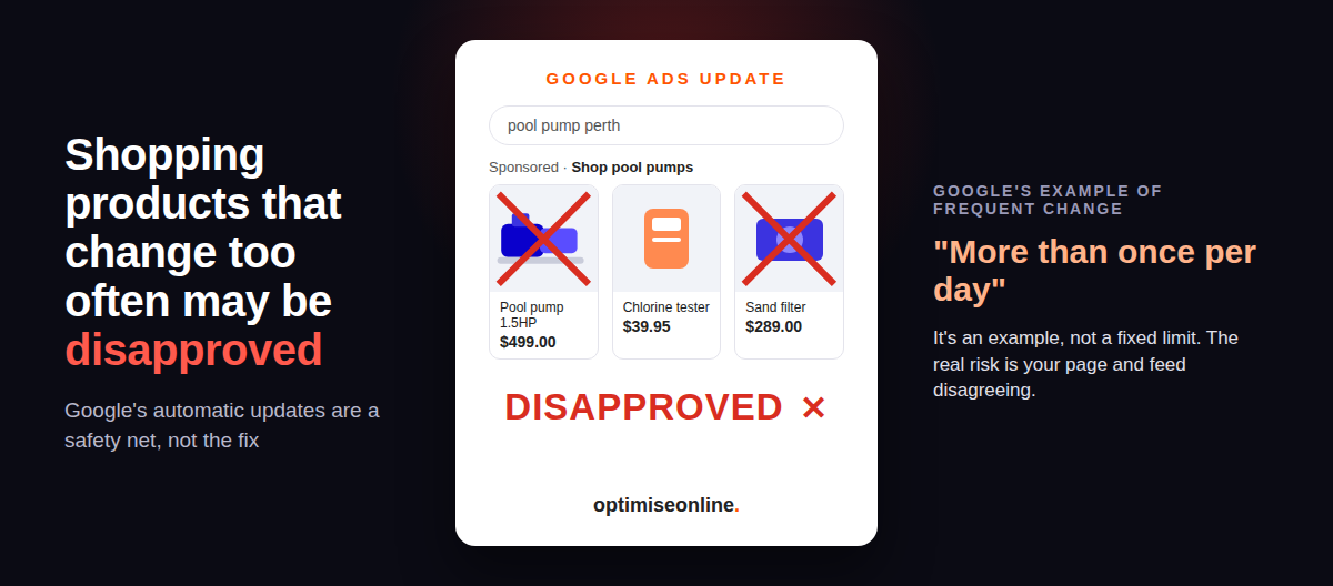 Google Shopping campaign disapprovals from too many product changes