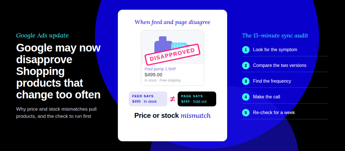 Google Shopping campaign disapprovals from too many product changes
